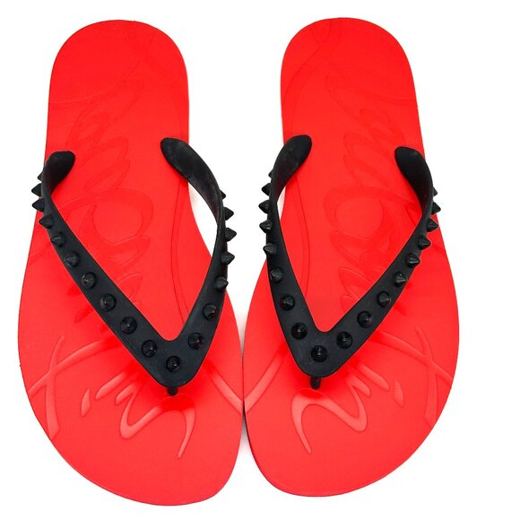 Christian Louboutin LOUBI Mens Spikes Studded Flip Flop Flat Sandals Shoes